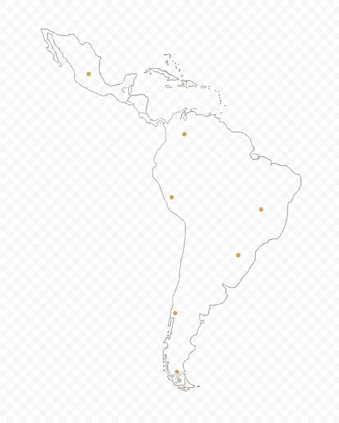 Mapa de Latinoamérica con presencia regional